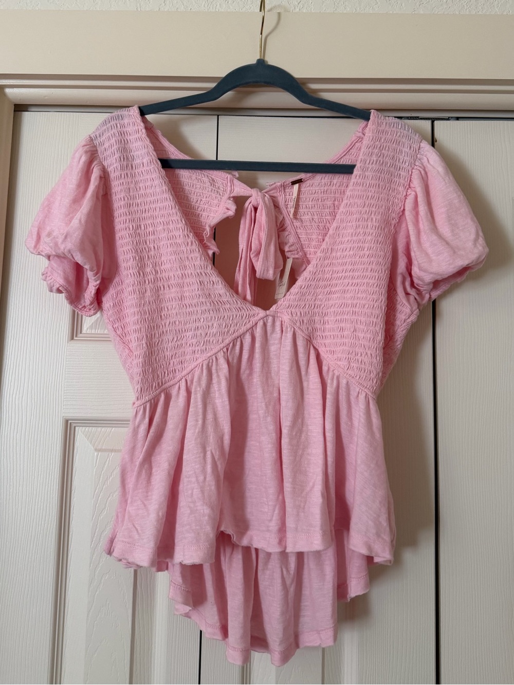 Free People Pink Tie-Back Peplum Top